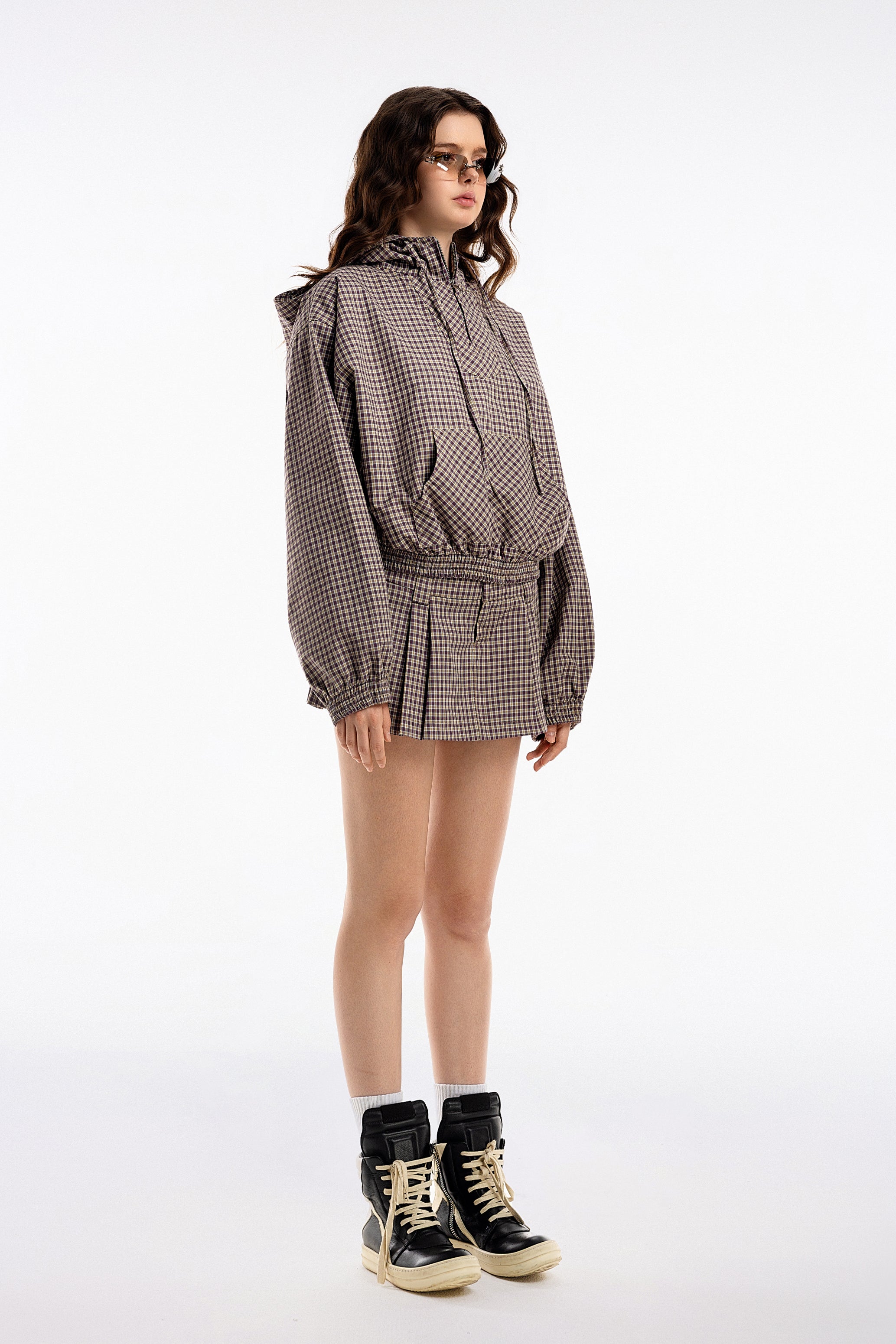 Gingham Half-Zip Hoodie - Push Push - Worldwide