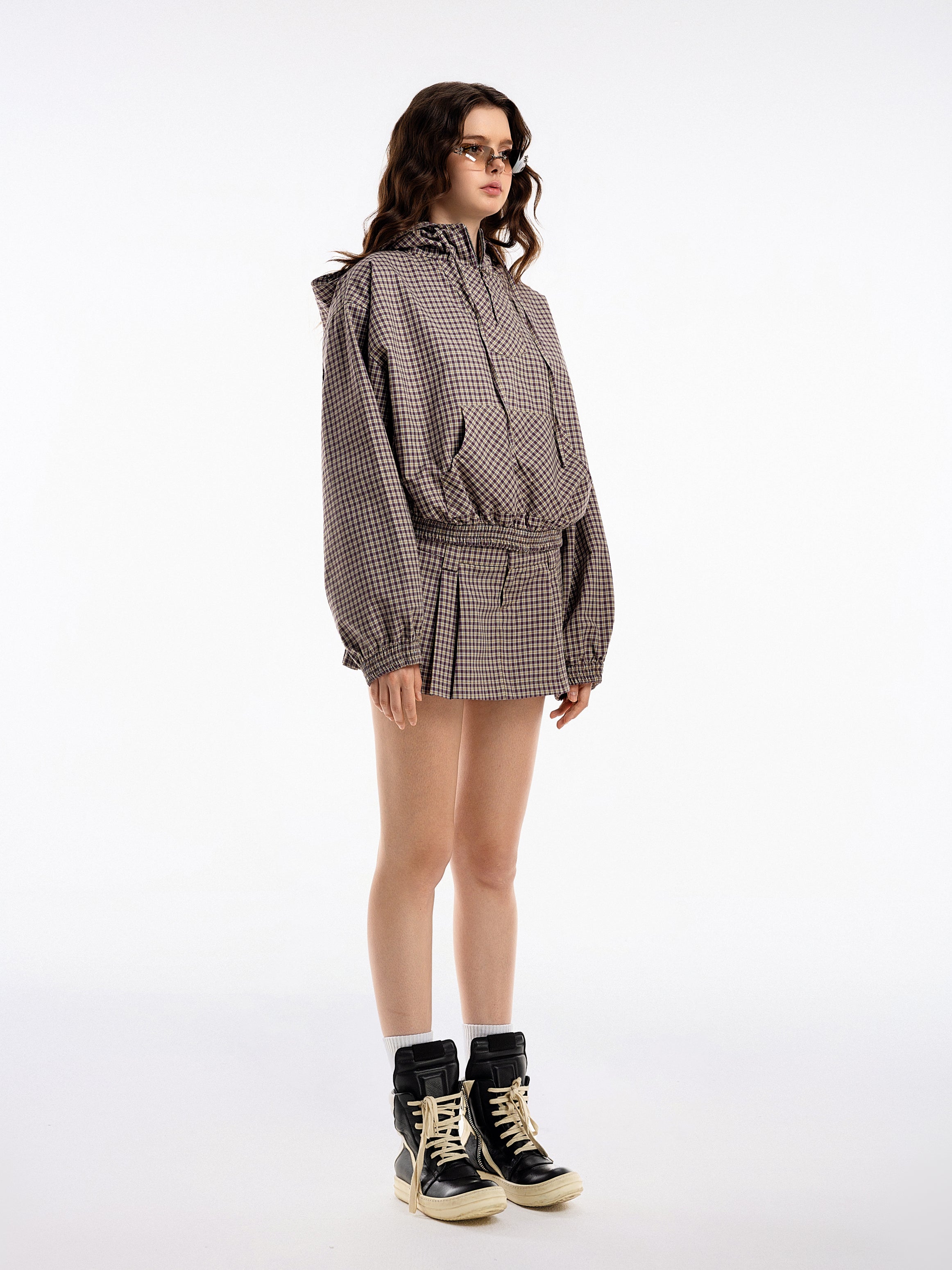 Gingham Half-Zip Hoodie - Push Push - Worldwide