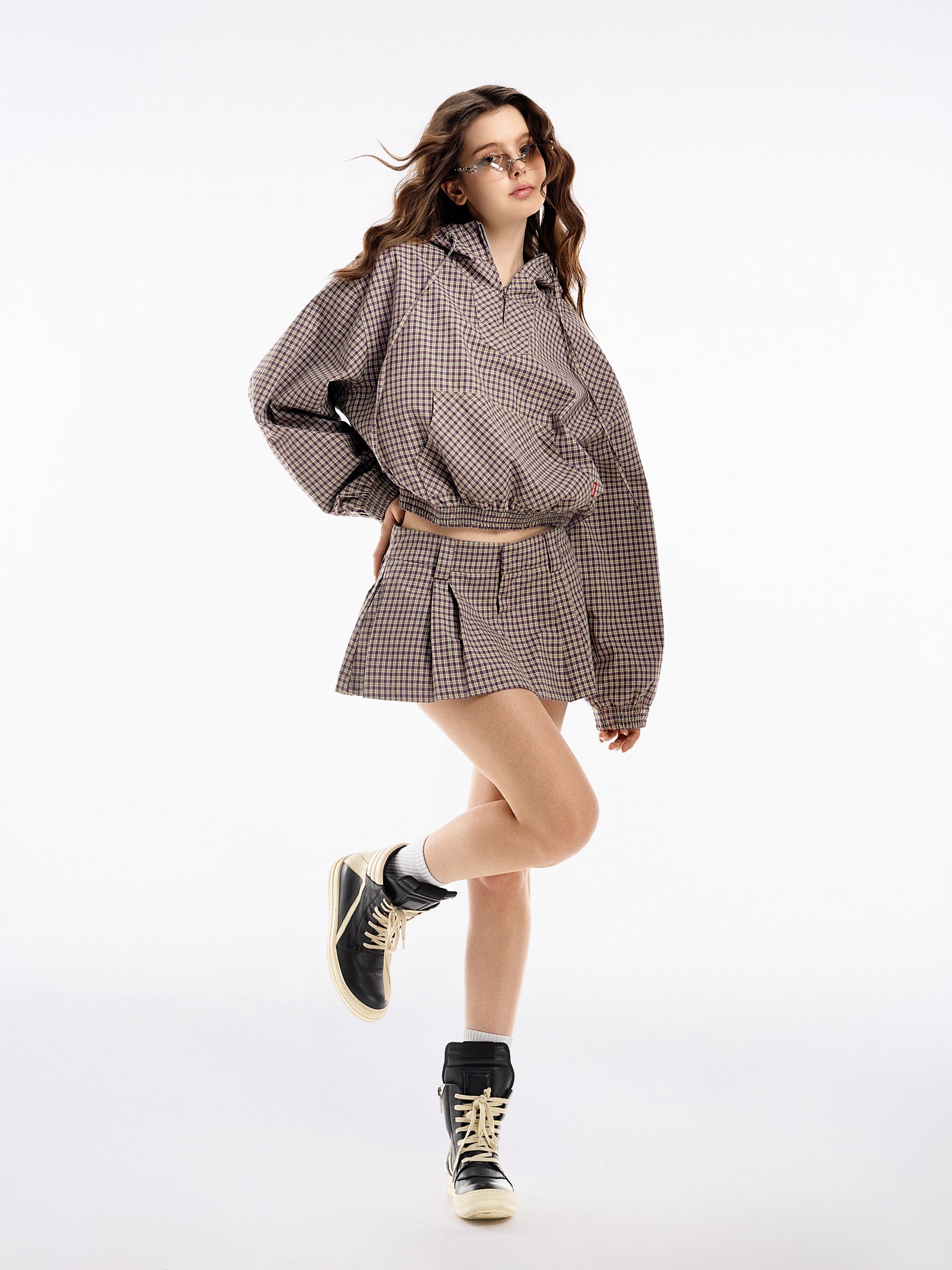 Gingham Half-Zip Hoodie - Push Push - Worldwide