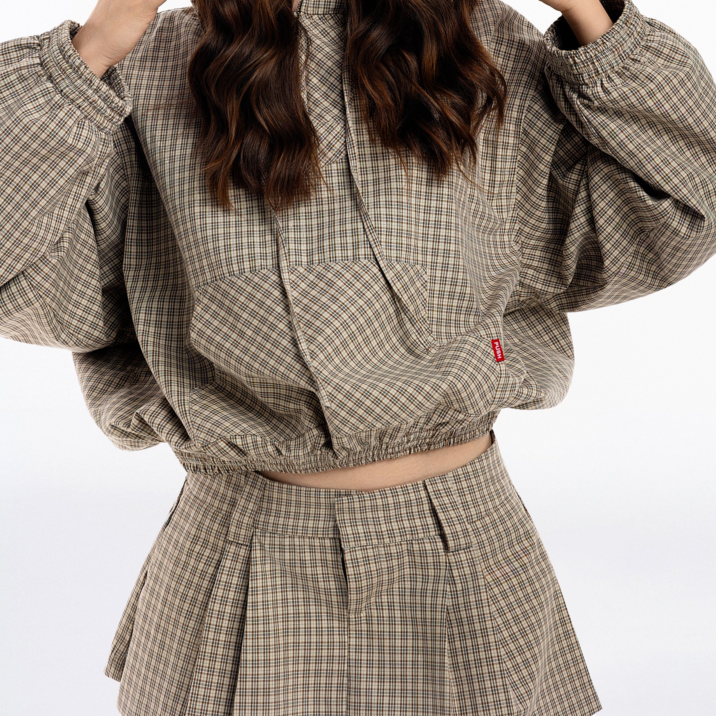 Gingham Half-Zip Hoodie - Push Push - Worldwide