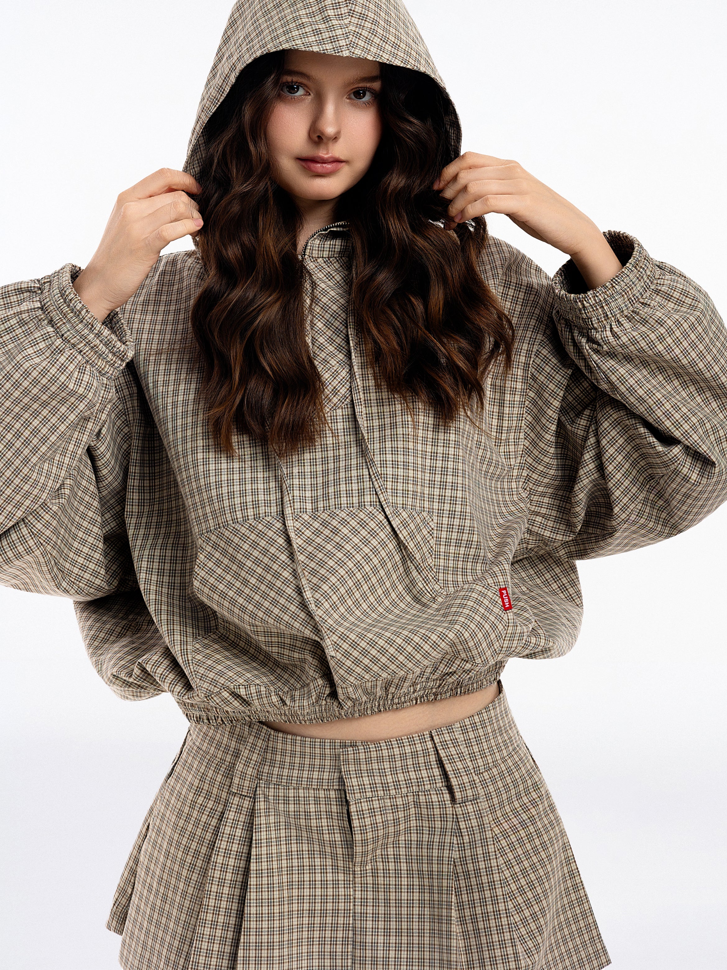 Gingham Half-Zip Hoodie - Push Push - Worldwide