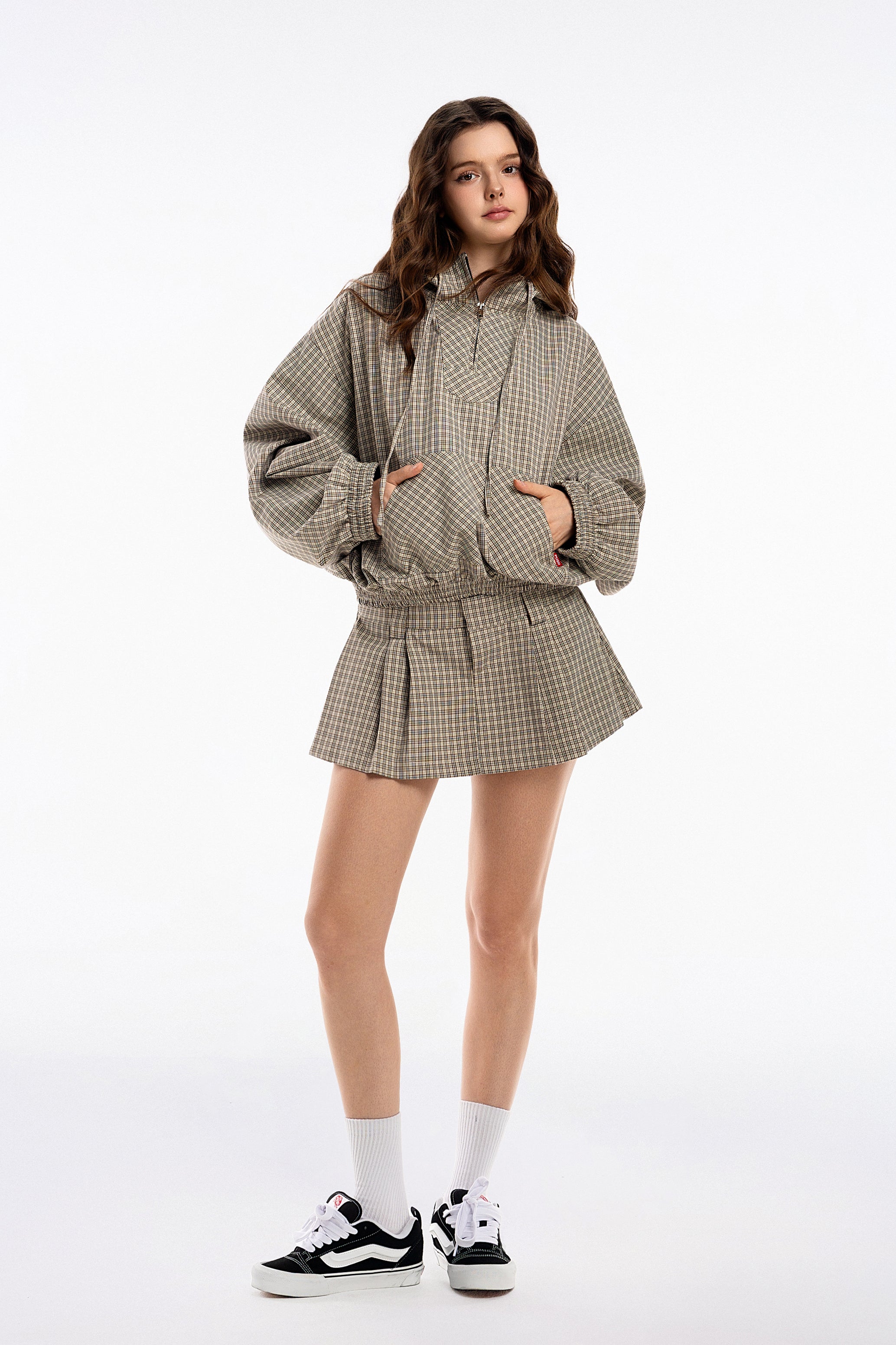 Gingham Half-Zip Hoodie - Push Push - Worldwide