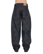 PP Gritty Selvedge Denim, Black – back view on model, lower body