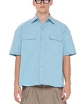 PP Strap Shirt, Blue – front close-up on model