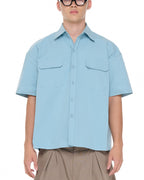 PP Strap Shirt, Blue – front close-up on model