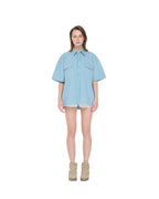 PP Strap Shirt, Blue – front view on female model