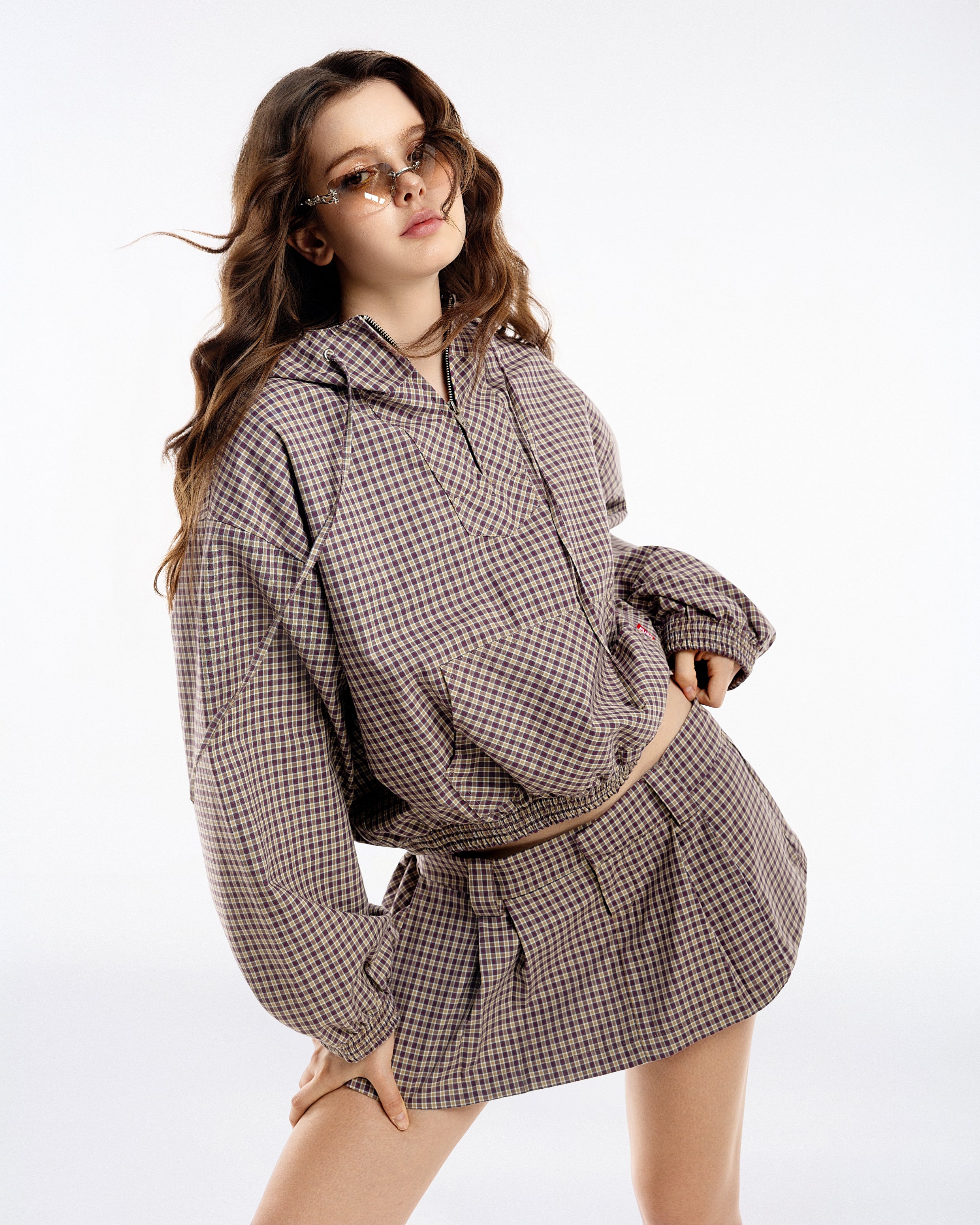 Gingham Half-Zip Hoodie - Push Push - Worldwide