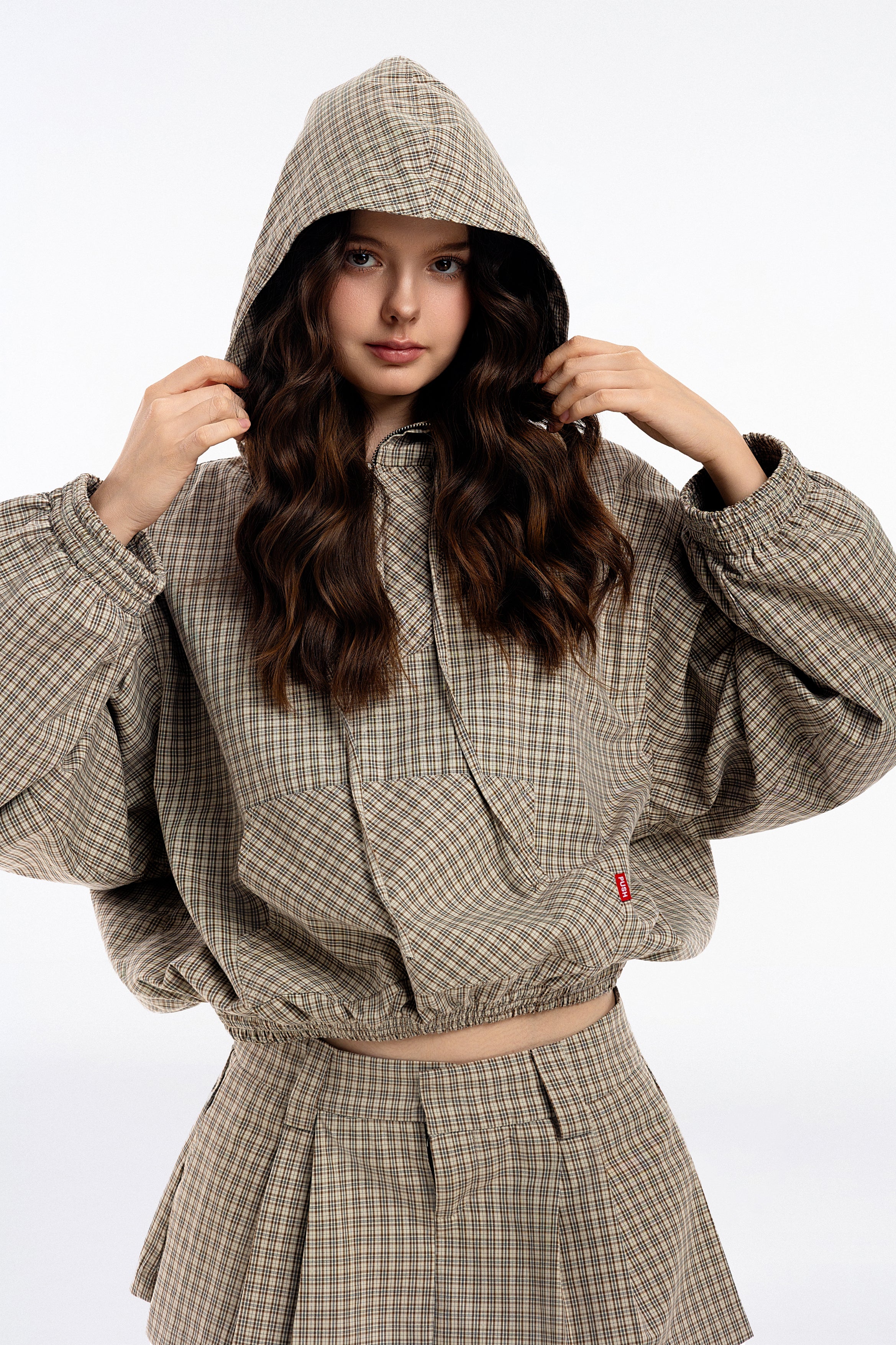 Gingham Half-Zip Hoodie - Push Push - Worldwide