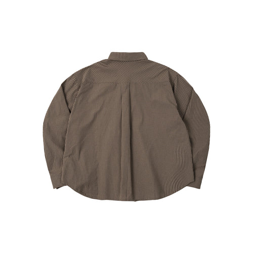 Gingham Oversize Shirt, Moss Brown – back flat lay