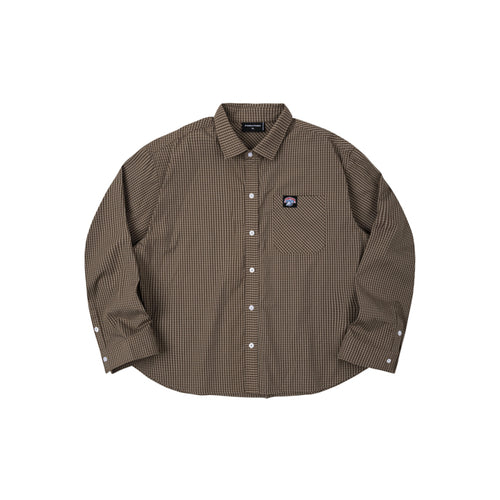 Gingham Oversize Shirt, Moss Brown – front flat lay