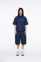 VEEV Shirt, Navy – front view on female model