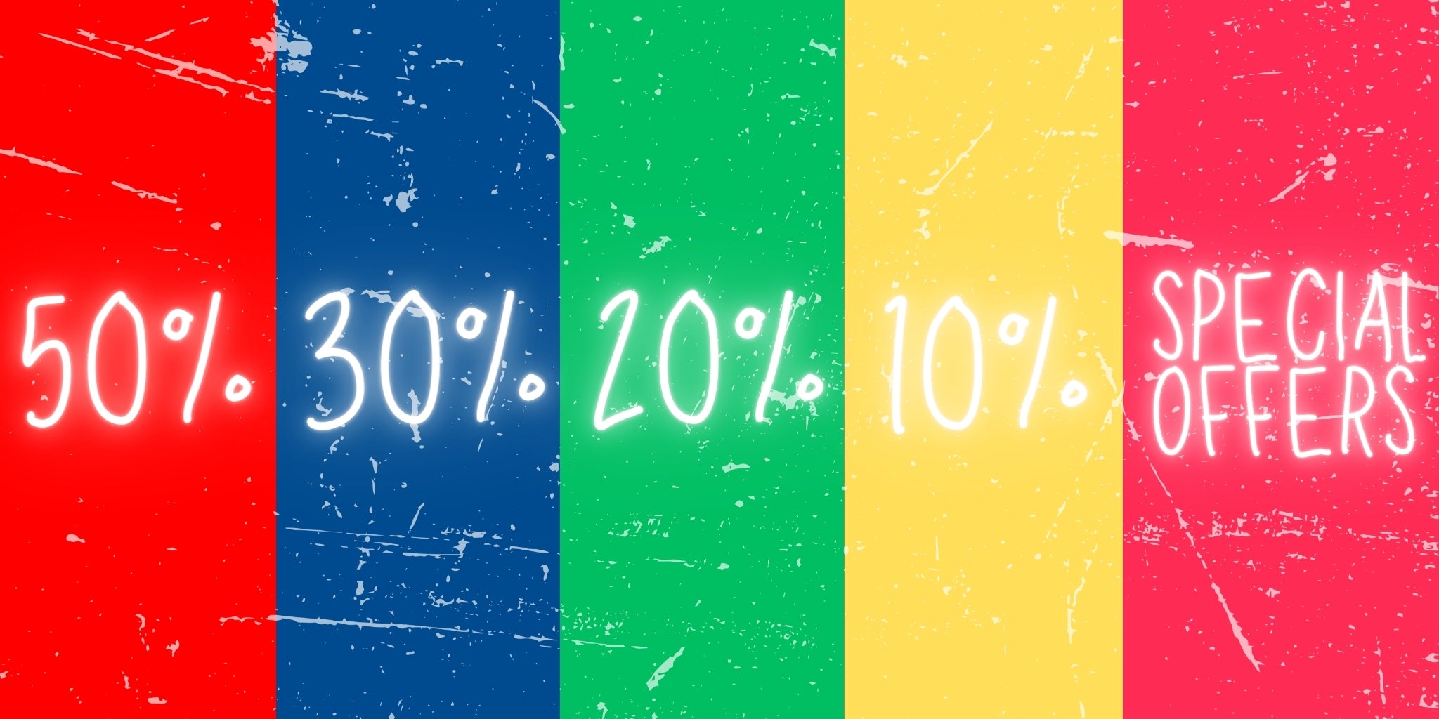 Sale categories: 50 percent, 30 percent, 20 percent, 10 percent and special offers
